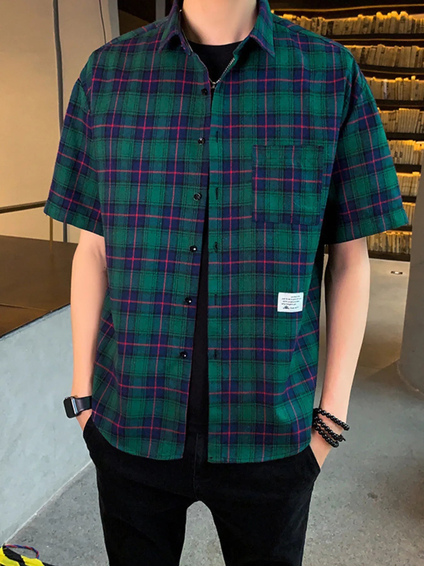 Men's Plaid Short Sleeve Shirt with Pocket — Plus Size (M–4XL) - ShopNQlik