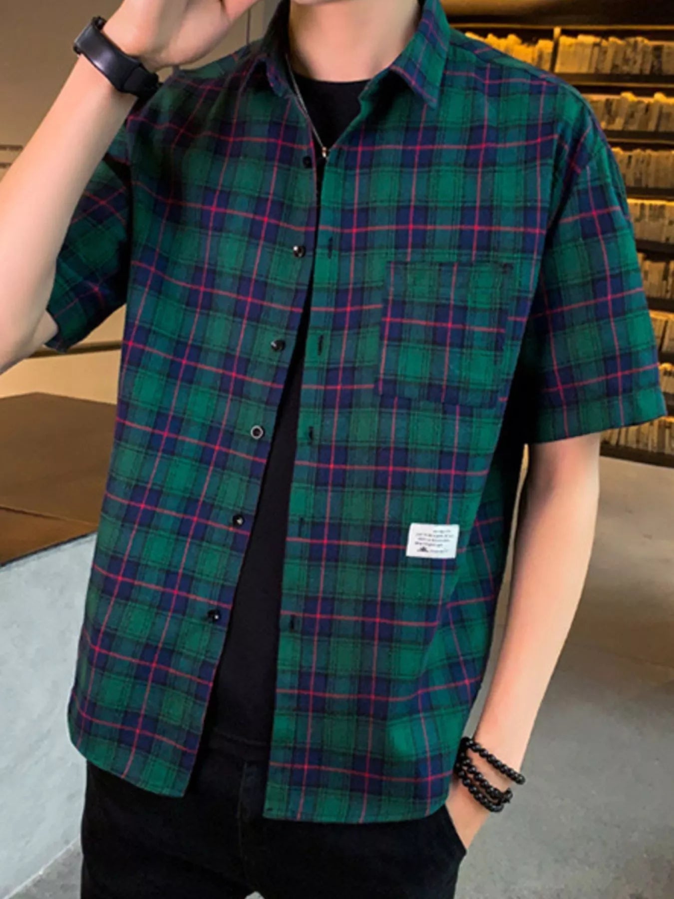 Men's Plaid Short Sleeve Shirt with Pocket — Plus Size (M–4XL) - ShopNQlik