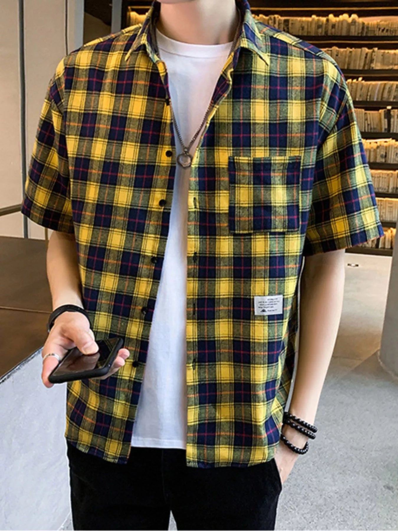 Men's Plaid Short Sleeve Shirt with Pocket — Plus Size (M–4XL) - ShopNQlik