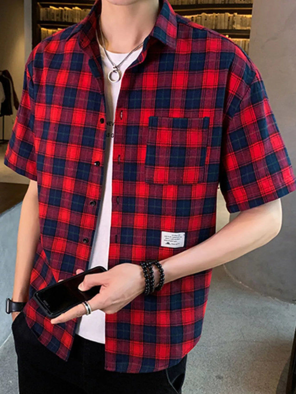 Men's Plaid Short Sleeve Shirt with Pocket — Plus Size (M–4XL) - ShopNQlik