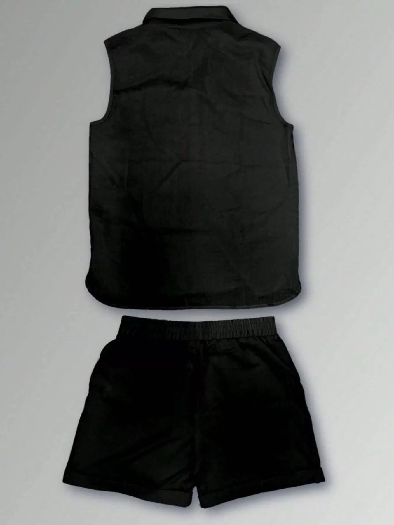 Men's Plus Size Casual Button Up Vest & Shorts Set - ShopNQlik