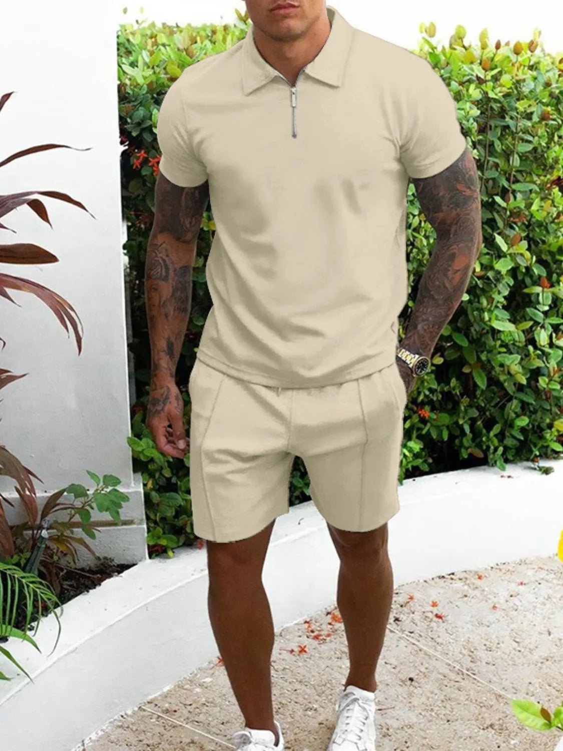 Men's Plus Size Collared Short Sleeve Top & Shorts Set – 7 Colours, S–3XL - ShopNQlik