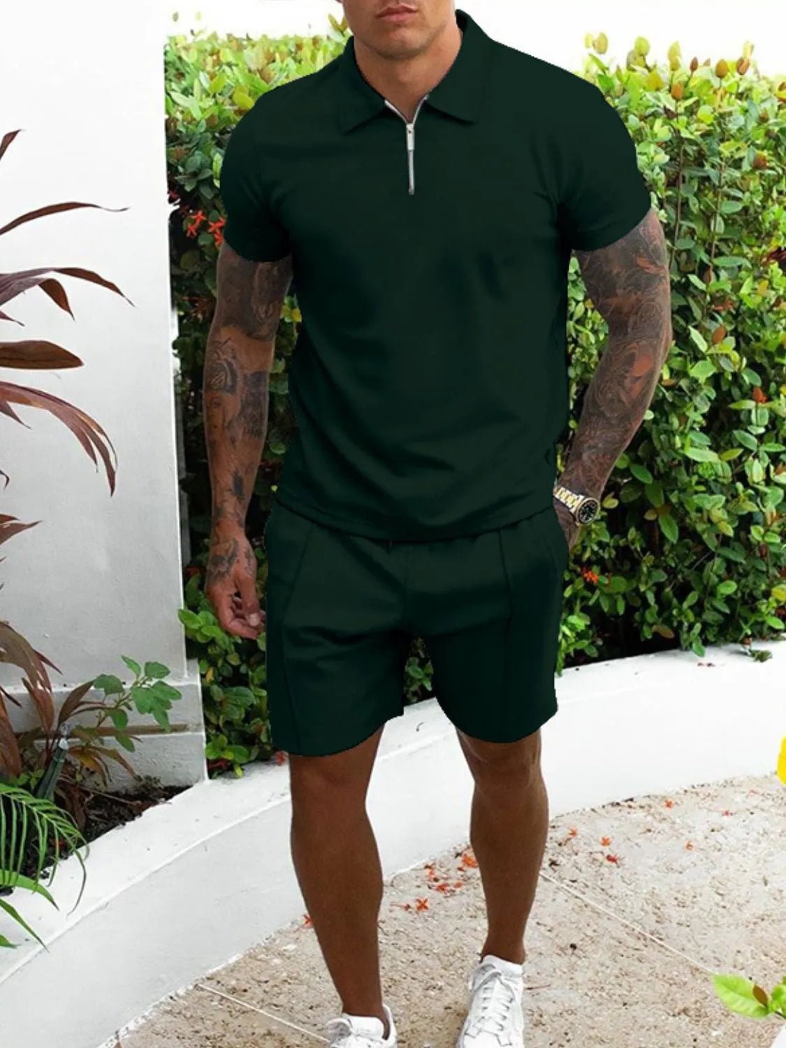 Men's Plus Size Collared Short Sleeve Top & Shorts Set – 7 Colours, S–3XL - ShopNQlik