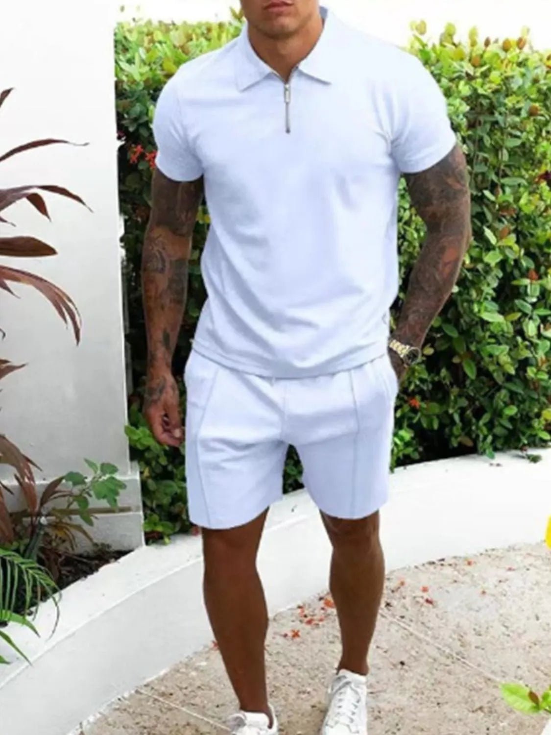 Men's Plus Size Collared Short Sleeve Top & Shorts Set – 7 Colours, S–3XL - ShopNQlik