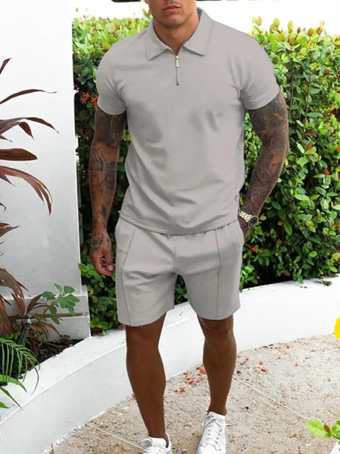 Men's Plus Size Collared Short Sleeve Top & Shorts Set – 7 Colours, S–3XL - ShopNQlik