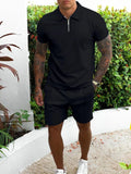 Men's Plus Size Collared Short Sleeve Top & Shorts Set – 7 Colours, S–3XL - ShopNQlik