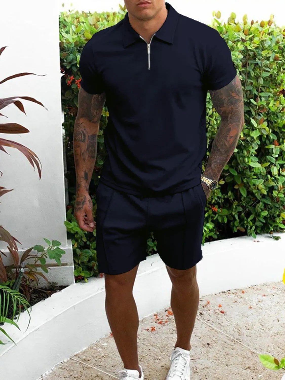 Men's Plus Size Collared Short Sleeve Top & Shorts Set – 7 Colours, S–3XL - ShopNQlik