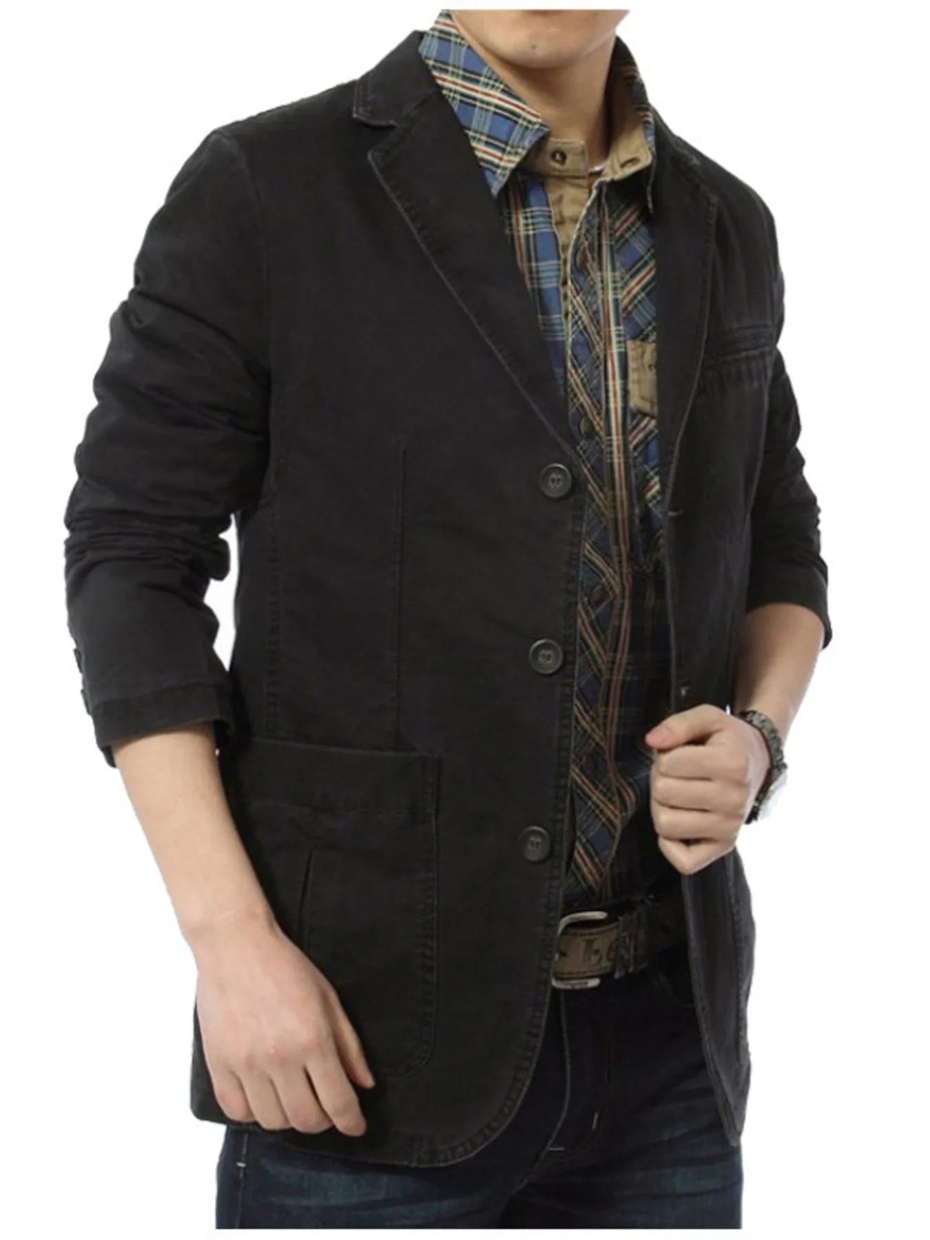 Men's Plus Size Lapel Collar Button-Up Cotton Blazer – 3 Colours, M–4XL - ShopNQlik