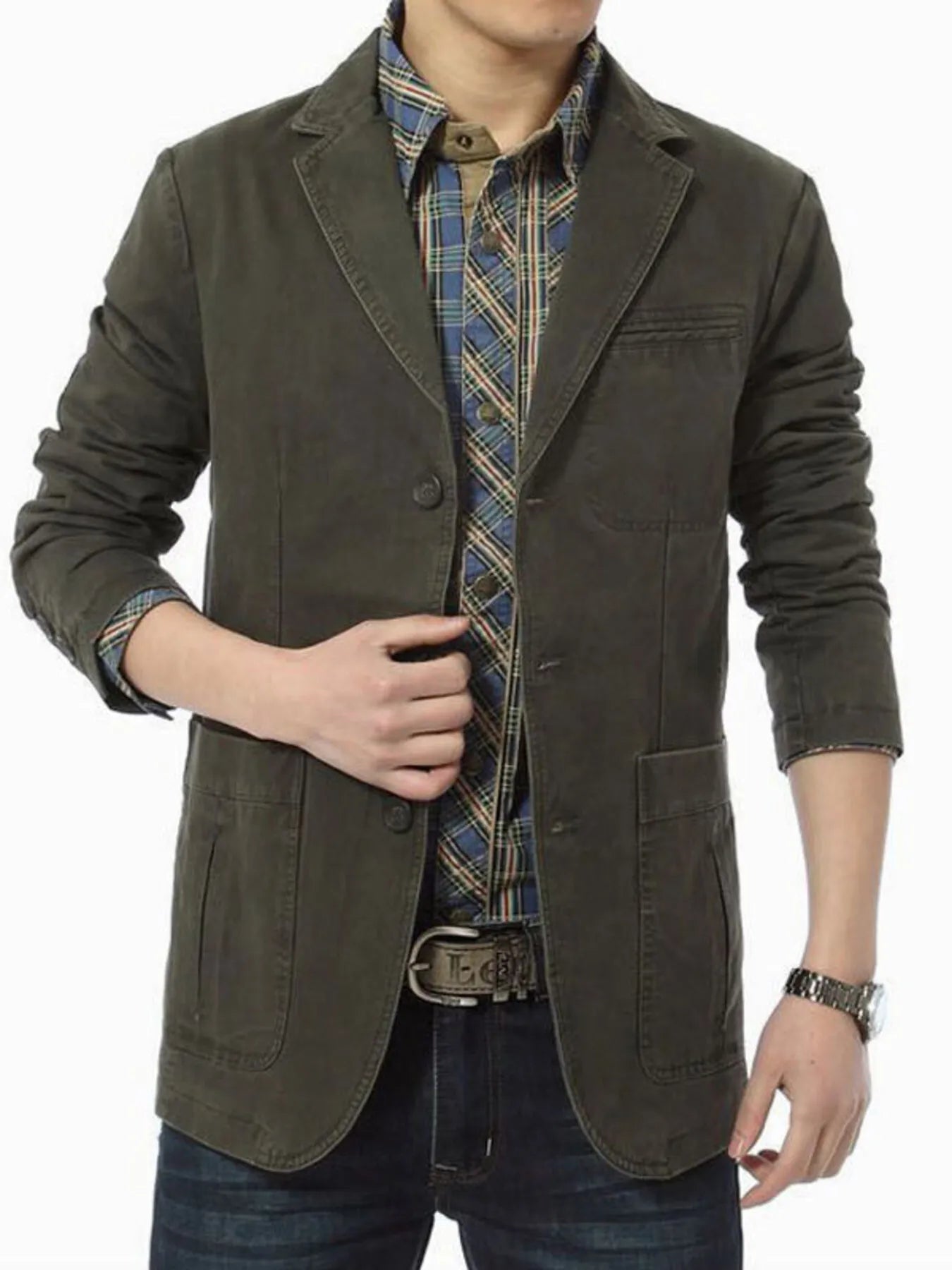 Men's Plus Size Lapel Collar Button-Up Cotton Blazer – 3 Colours, M–4XL - ShopNQlik