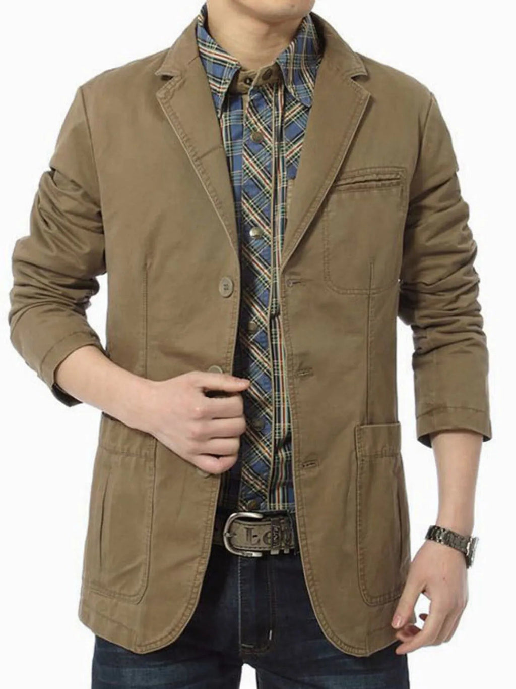 Men's Plus Size Lapel Collar Button-Up Cotton Blazer – 3 Colours, M–4XL - ShopNQlik