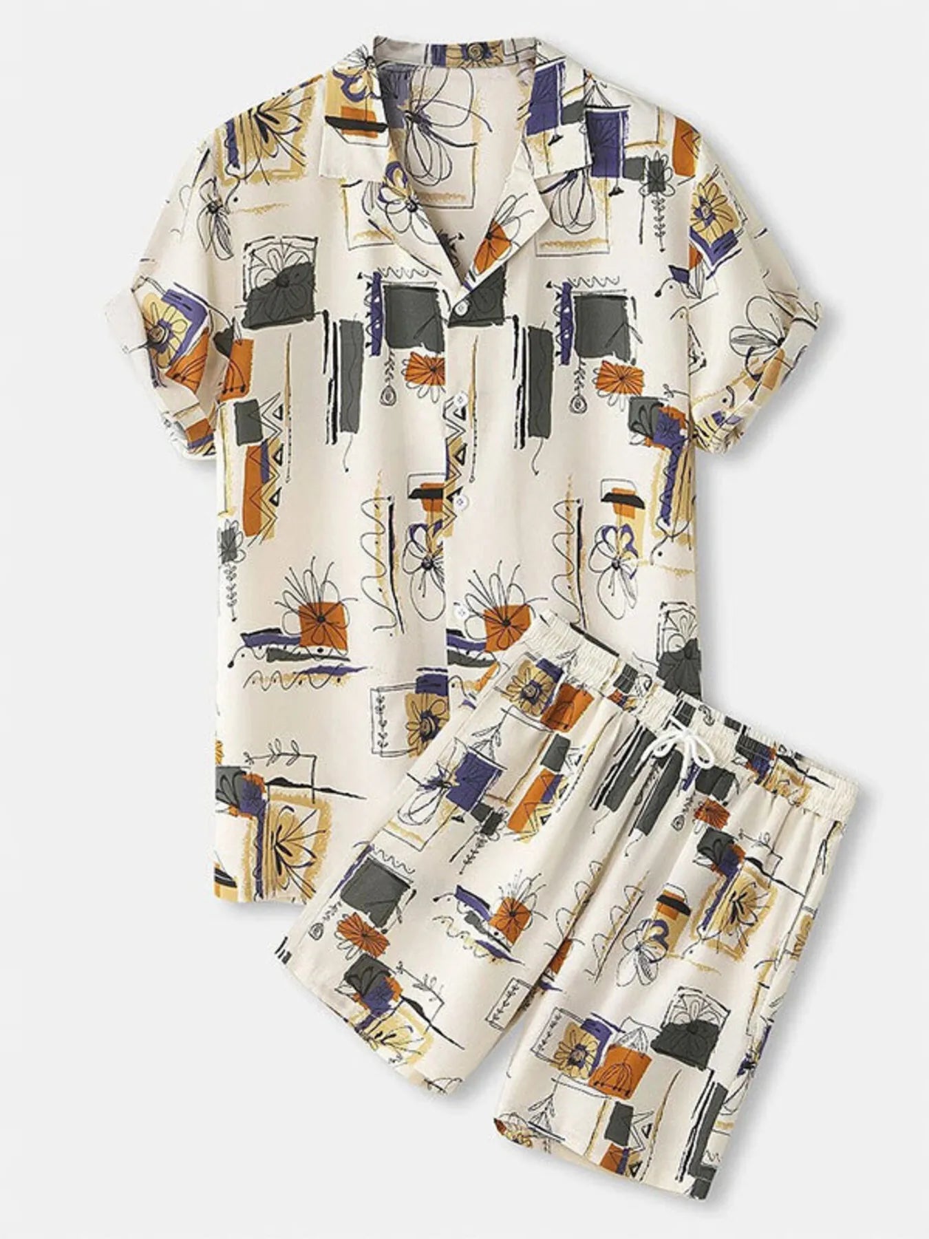 Men's Plus Size Printed Button-Up Shirt & Shorts Set – S–3XL - ShopNQlik