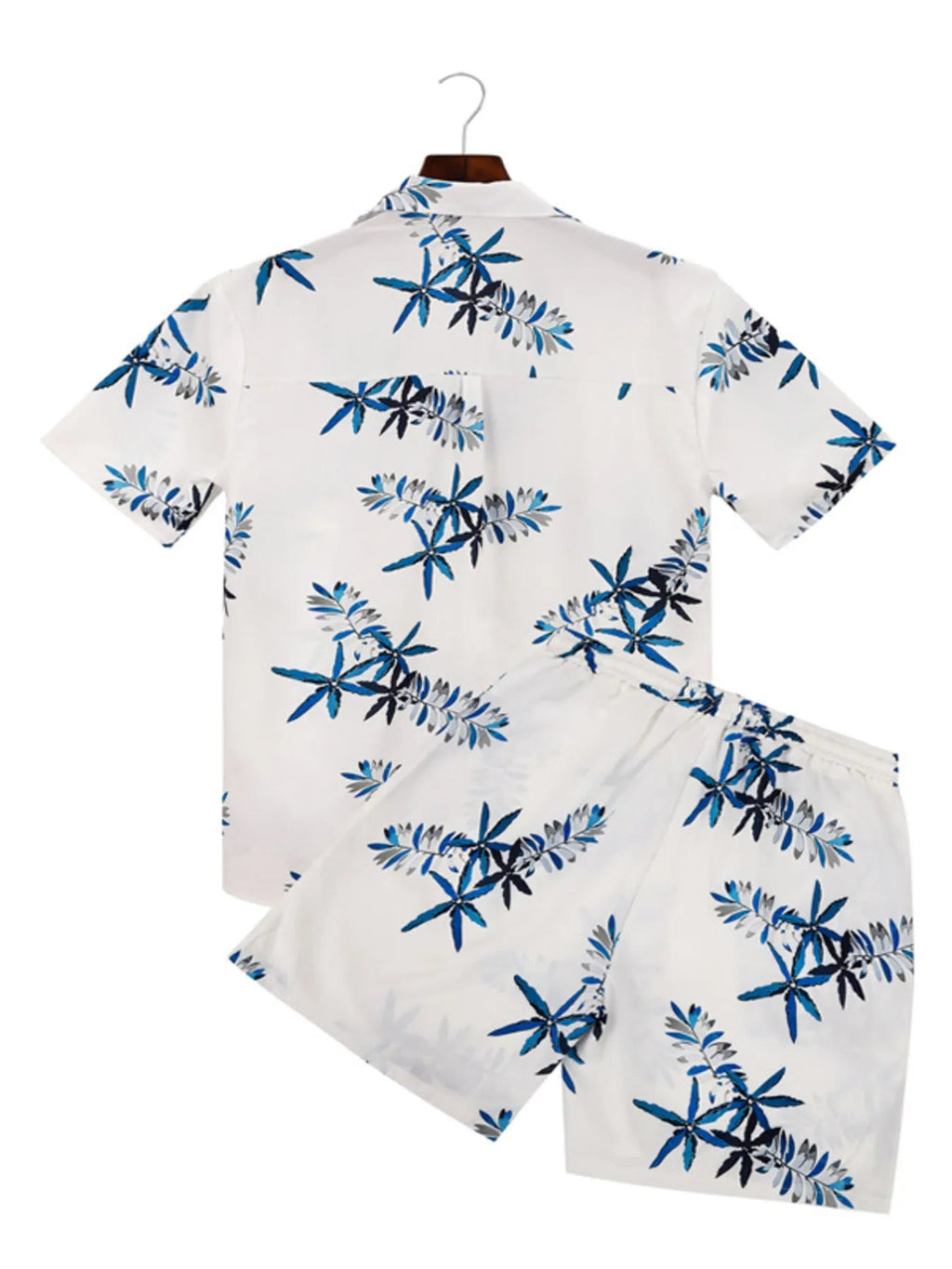 Men's Plus Size Printed Button-Up Shirt & Shorts Set – White, S–3XL - ShopNQlik