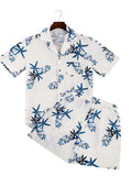 Men's Plus Size Printed Button-Up Shirt & Shorts Set – White, S–3XL - ShopNQlik