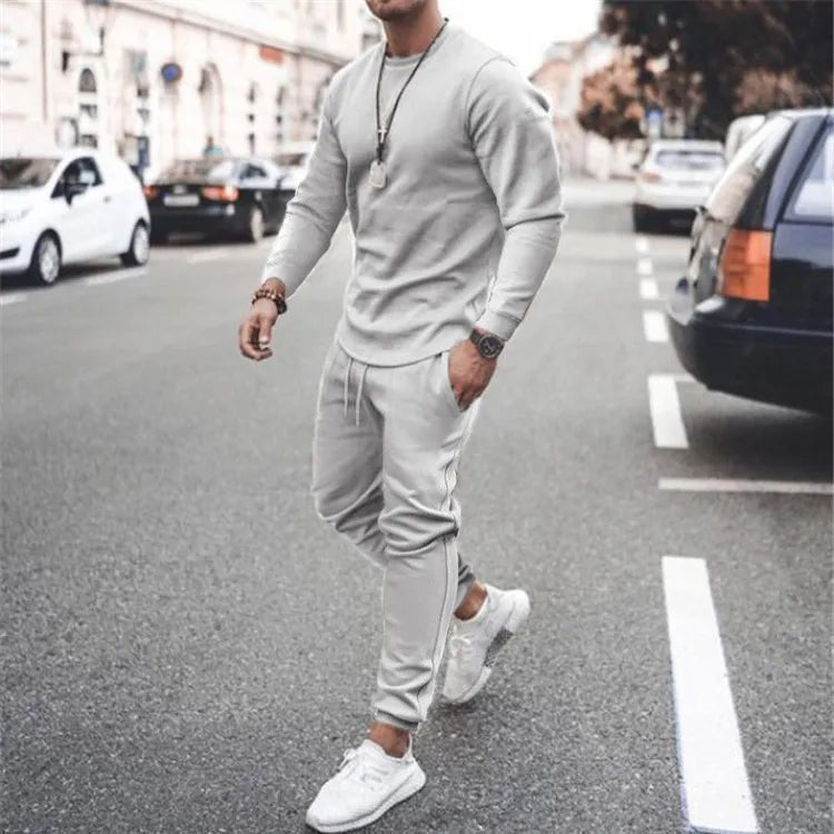 Men's Plus Size Round Neck Long Sleeve Top & Pants Set – S–3XL - ShopNQlik