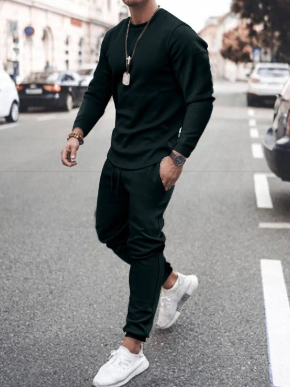 Men's Plus Size Round Neck Long Sleeve Top & Pants Set – S–3XL - ShopNQlik