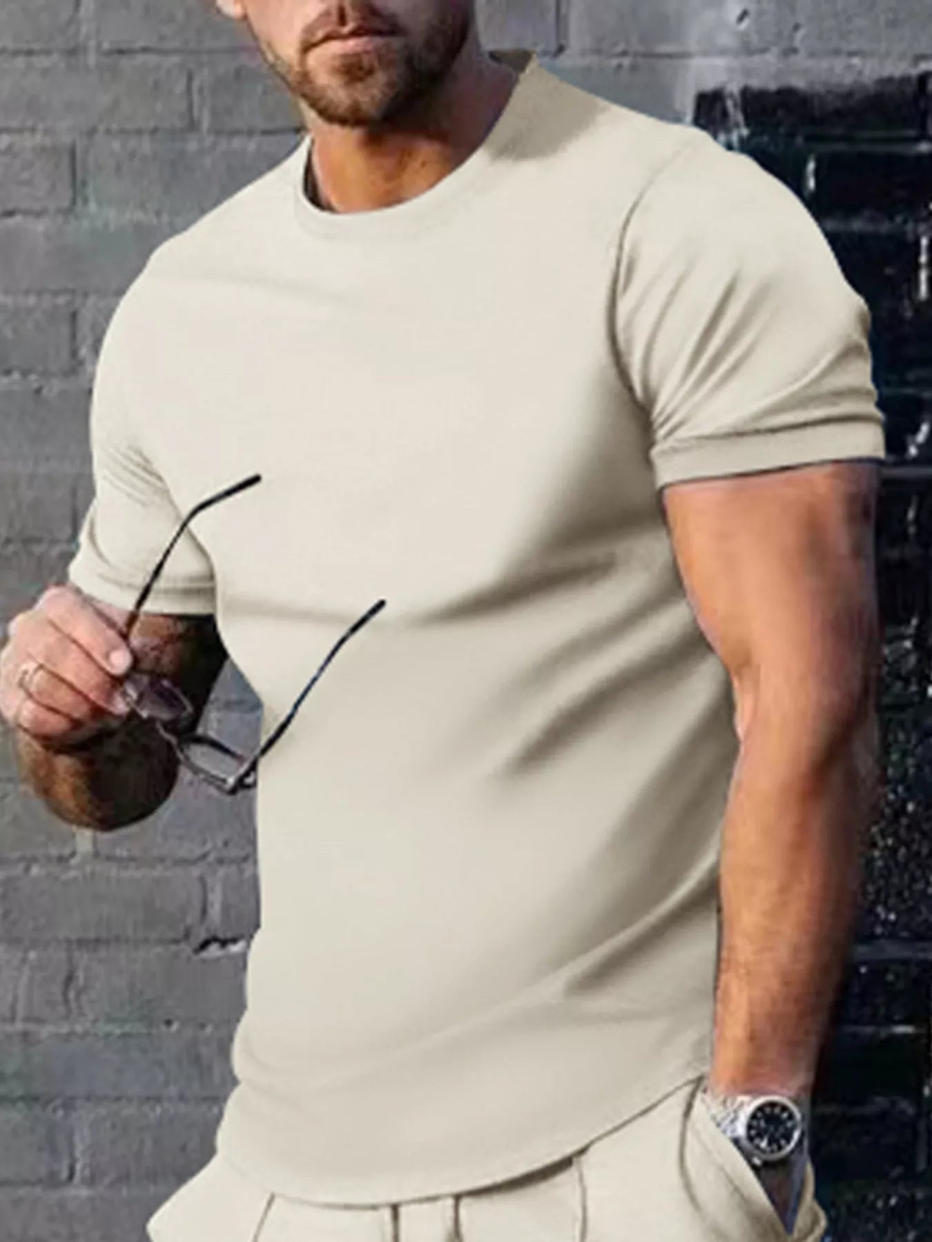 Men's Plus Size Solid Color Casual T-Shirt - ShopNQlik