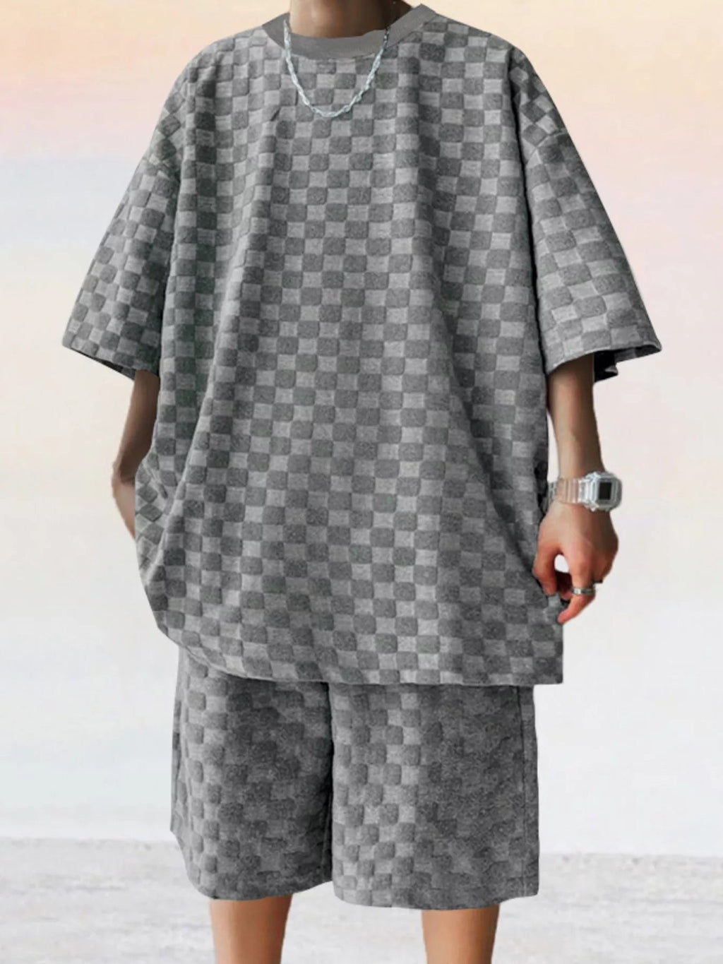 Men's Plus Size Textured Short Sleeve Tee & Shorts Matching Set – S–3XL - ShopNQlik