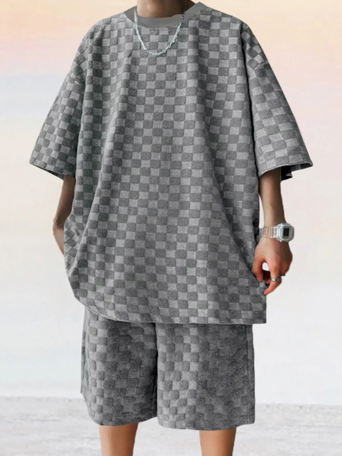 Men's Plus Size Textured Short Sleeve Tee & Shorts Matching Set – S–3XL - ShopNQlik