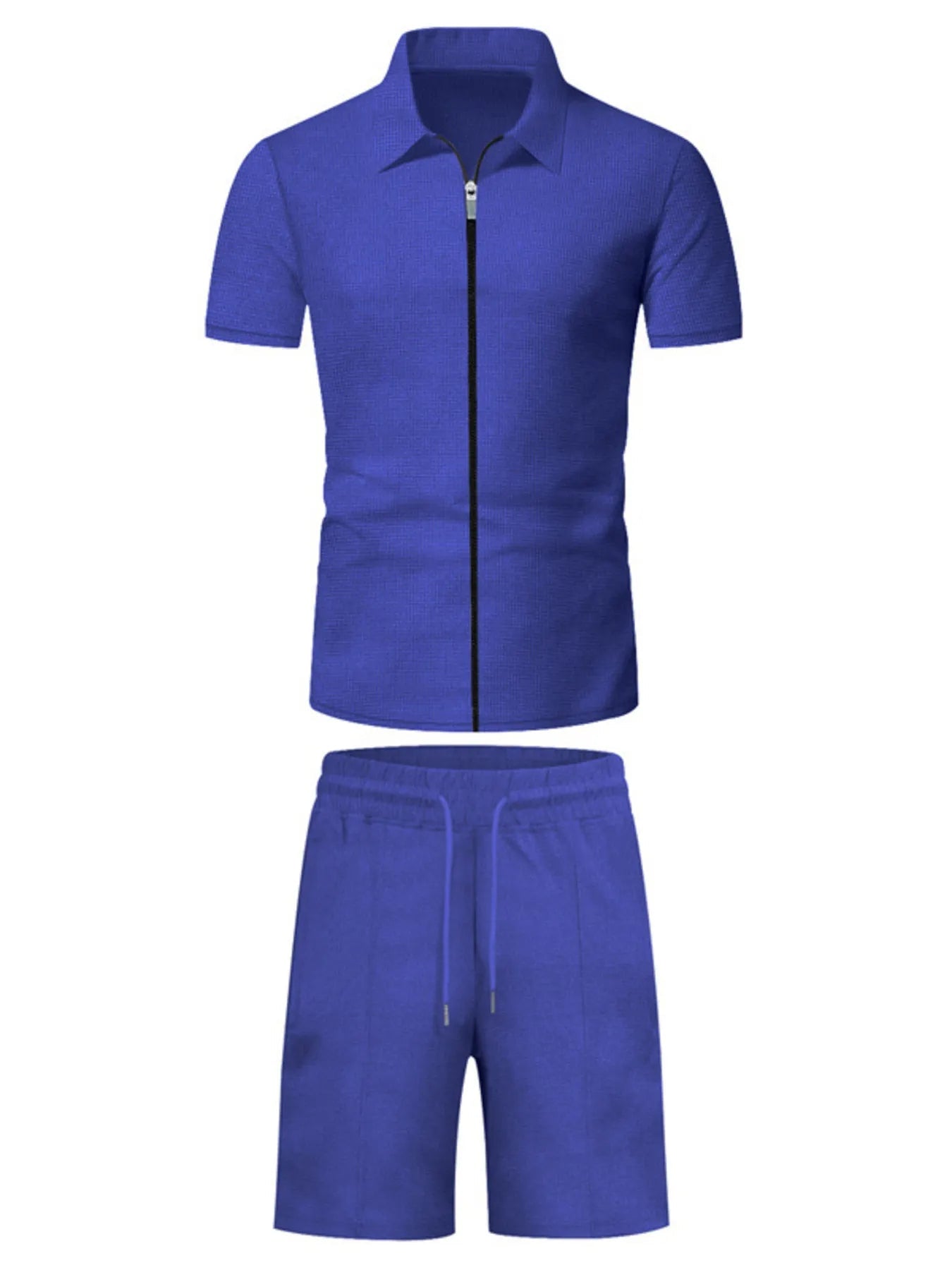Men's Plus Size Zip Up Short Sleeve Top and Shorts Set - ShopNQlik