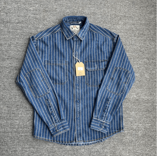 Men's Retro Denim Striped Cargo Shirt - 100% Cotton - ShopNQlik