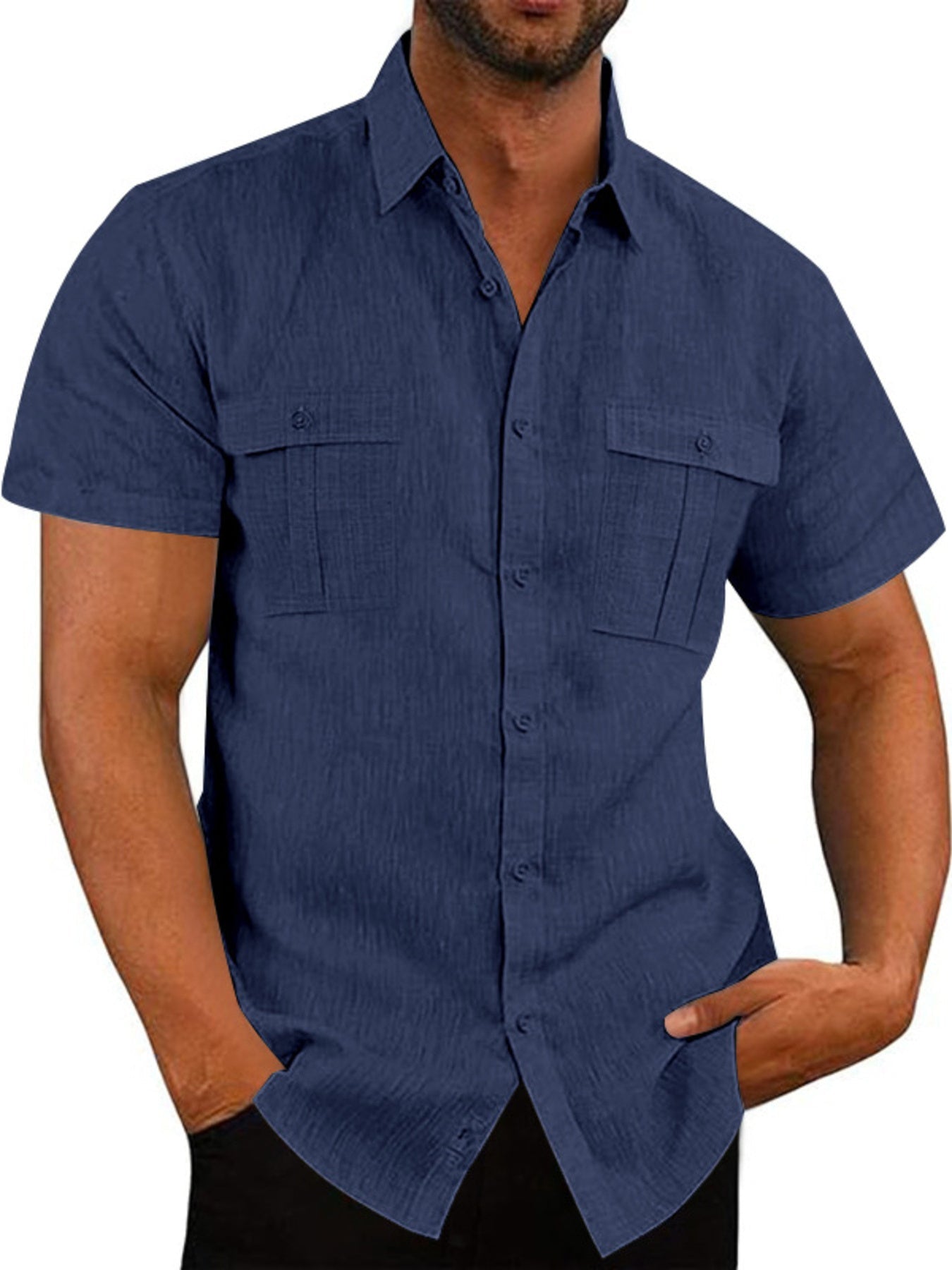 Men's Short Sleeve Shirt with Chest Pocket — Plus Size (S–5XL) - ShopNQlik