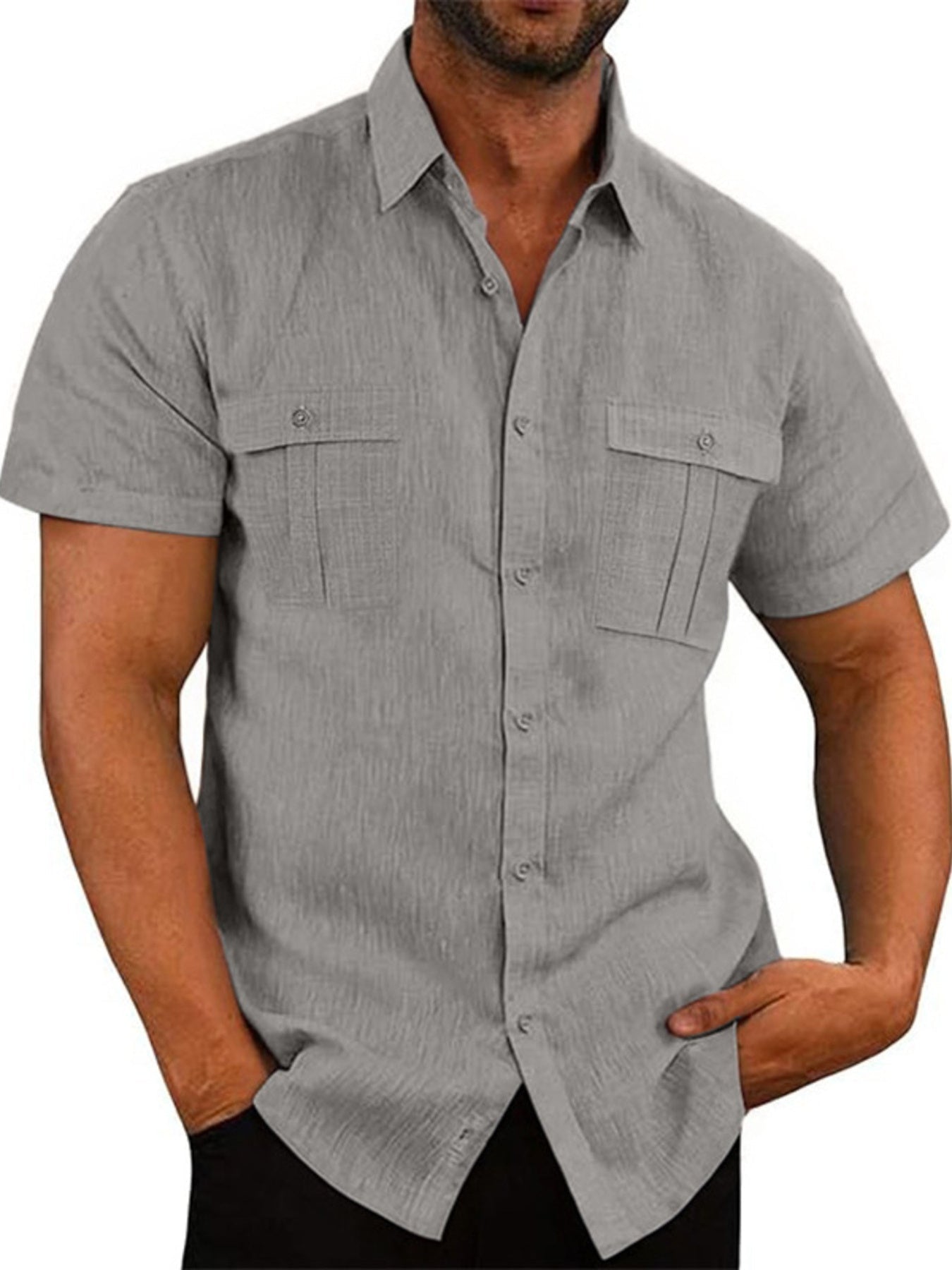 Men's Short Sleeve Shirt with Chest Pocket — Plus Size (S–5XL) - ShopNQlik
