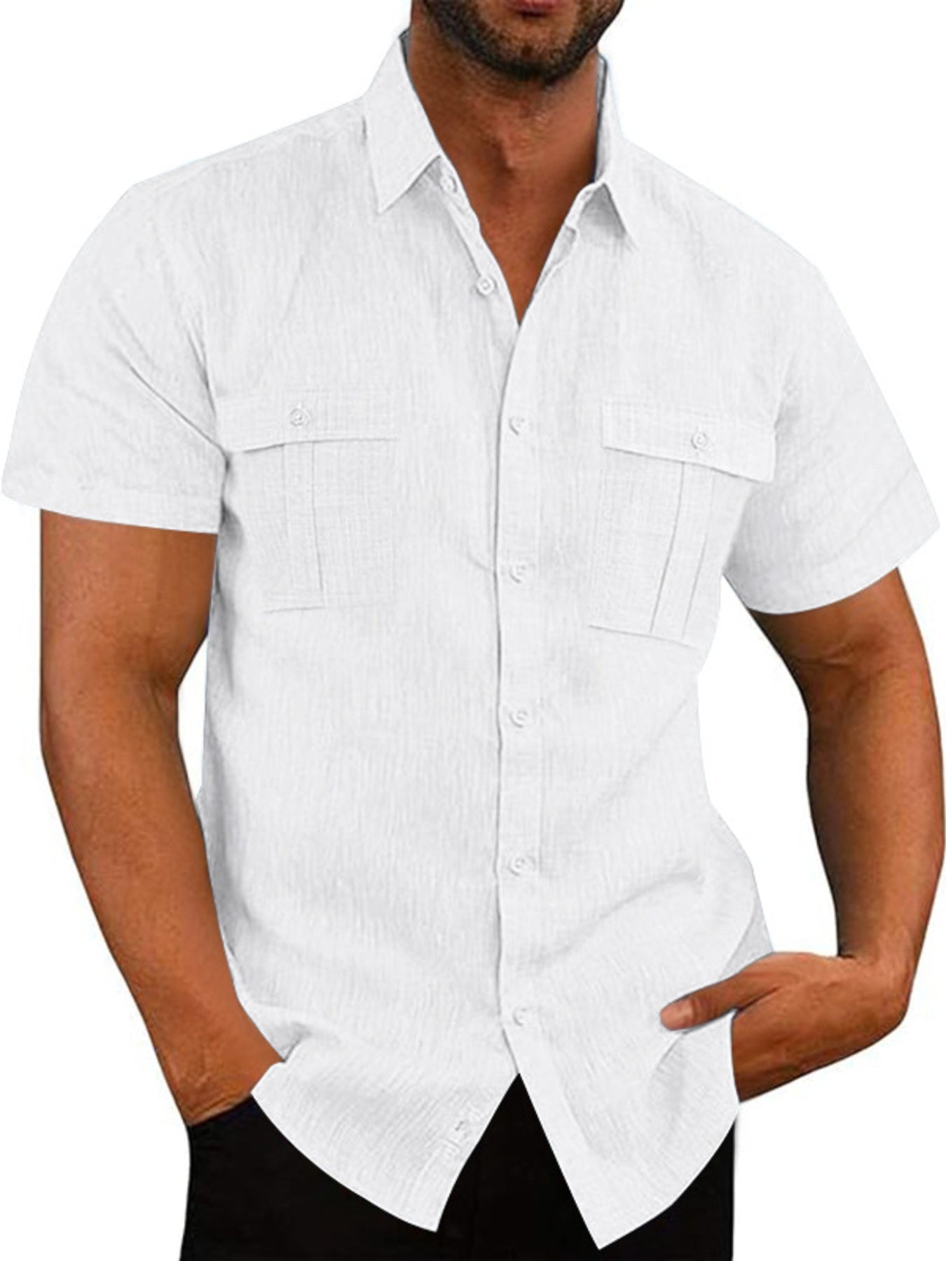 Men's Short Sleeve Shirt with Chest Pocket — Plus Size (S–5XL) - ShopNQlik
