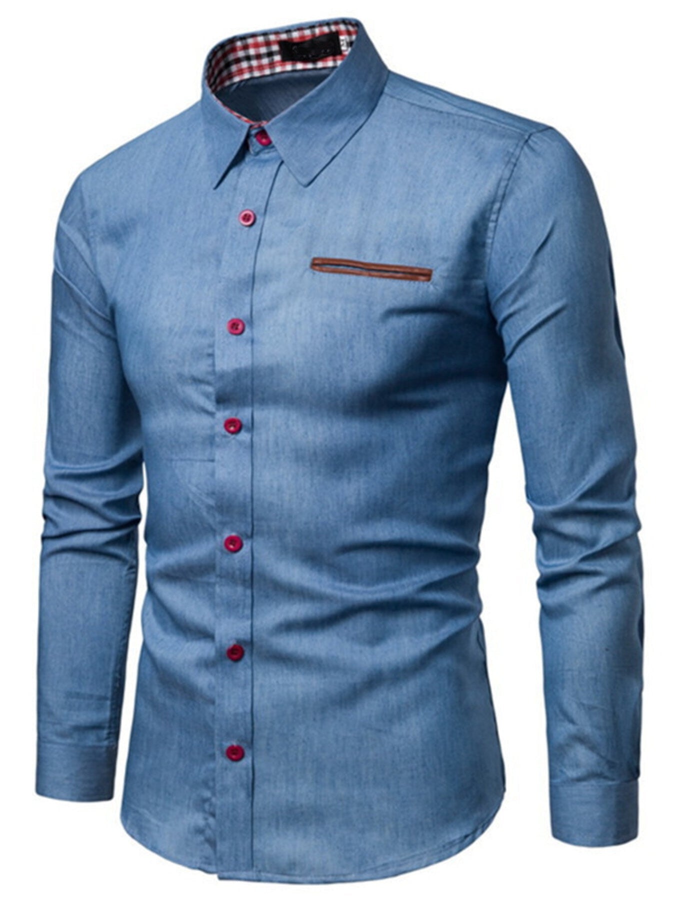 Men's Slim Fit Long Sleeve Denim Shirt — Plus Size (M–3XL) - ShopNQlik