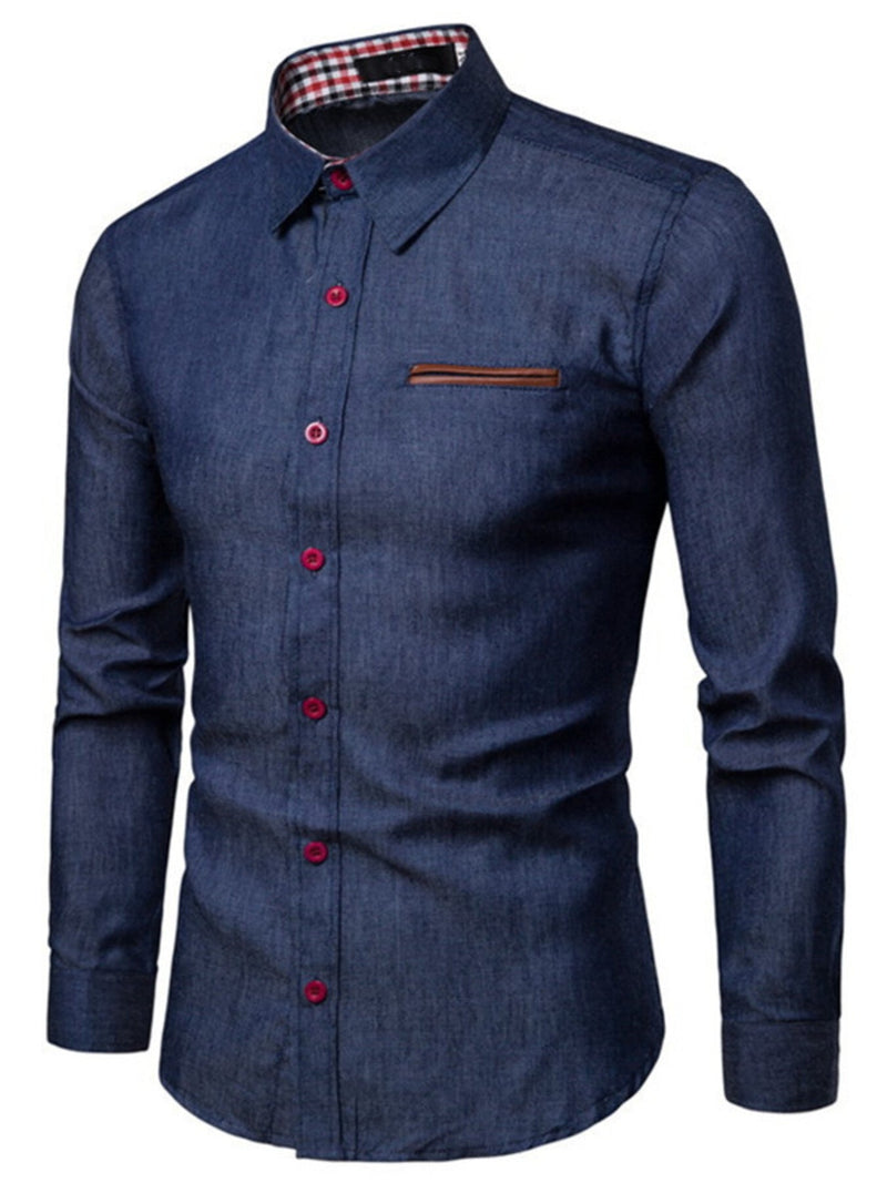 Men's Slim Fit Long Sleeve Denim Shirt — Plus Size (M–3XL) - ShopNQlik