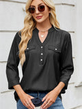 Notched Three-Quarter Sleeve Denim Top - ShopNQlik