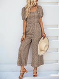 Printed Square Neck Puff Sleeve Jumpsuit - ShopNQlik