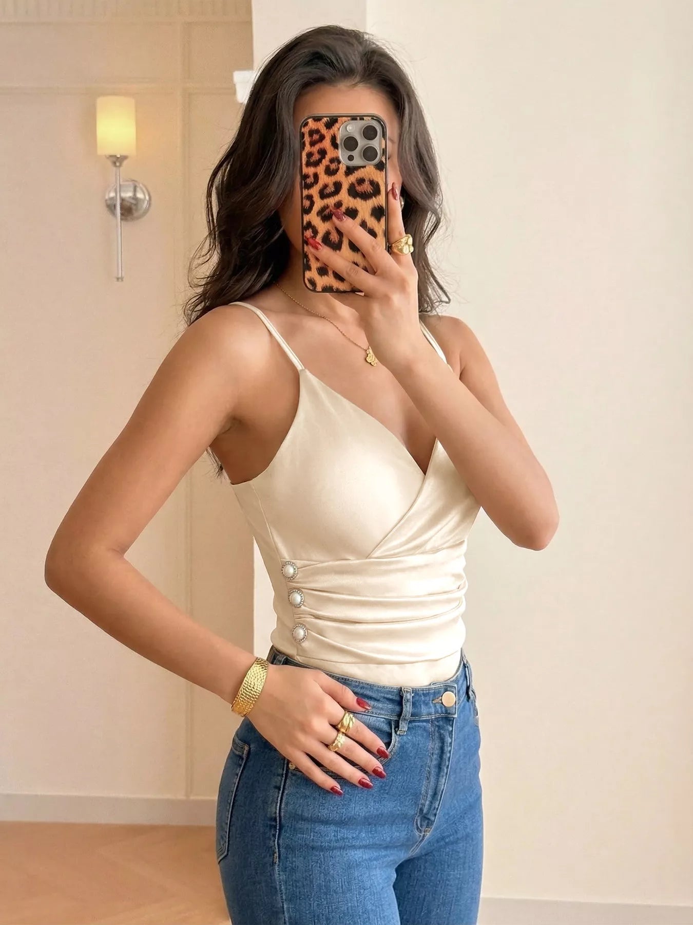 Ruched Spaghetti Strap Bodysuit - ShopNQlik