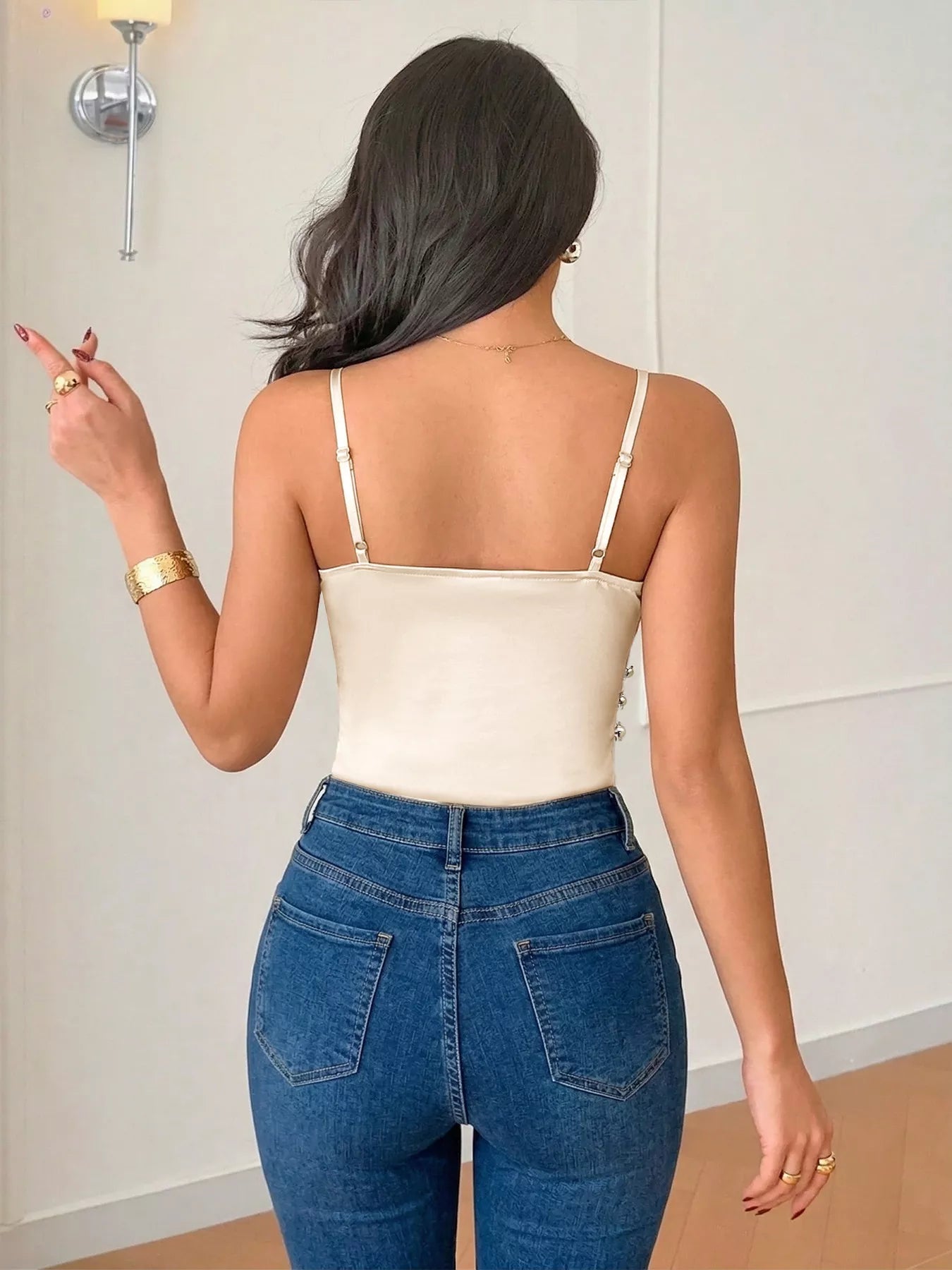 Ruched Spaghetti Strap Bodysuit - ShopNQlik