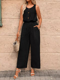 Sleeveless Button-Front Wide Leg Jumpsuit - ShopNQlik