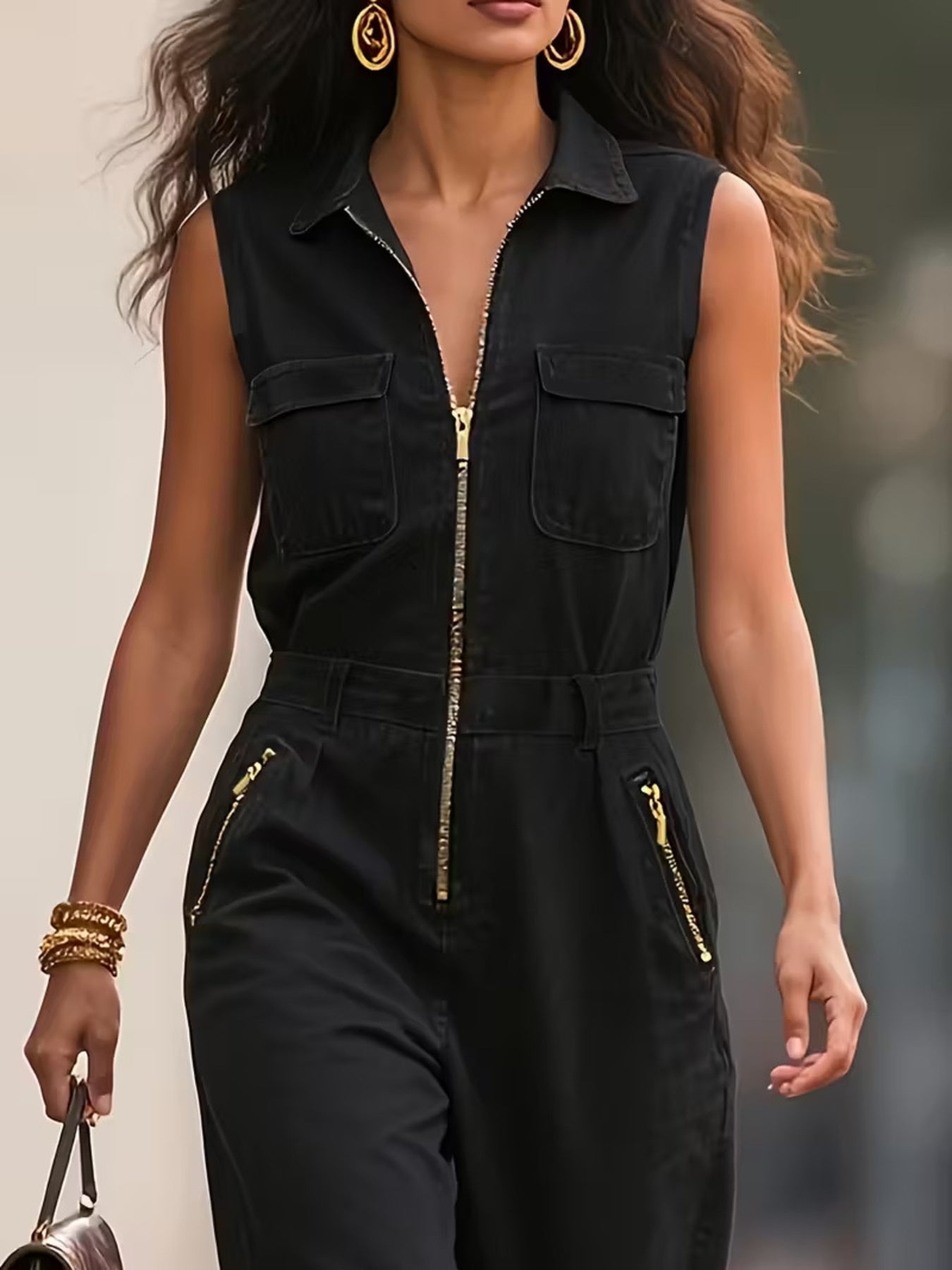 Sleeveless Zip-Up Jumpsuit - ShopNQlik