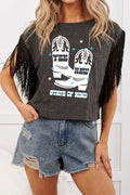 State of Mind Boots Graphic Tee | Fringe Detail | Black - ShopNQlik