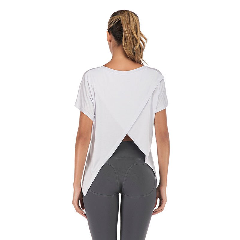 Summer V-Neck Sports T-Shirt with Open Back for Women - ShopNQlik