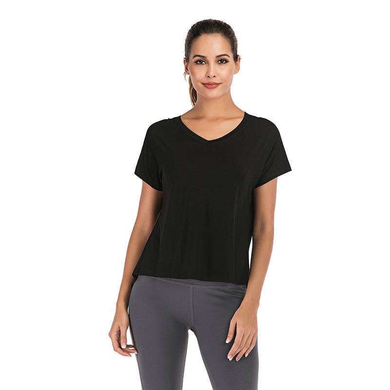 Summer V-Neck Sports T-Shirt with Open Back for Women - ShopNQlik