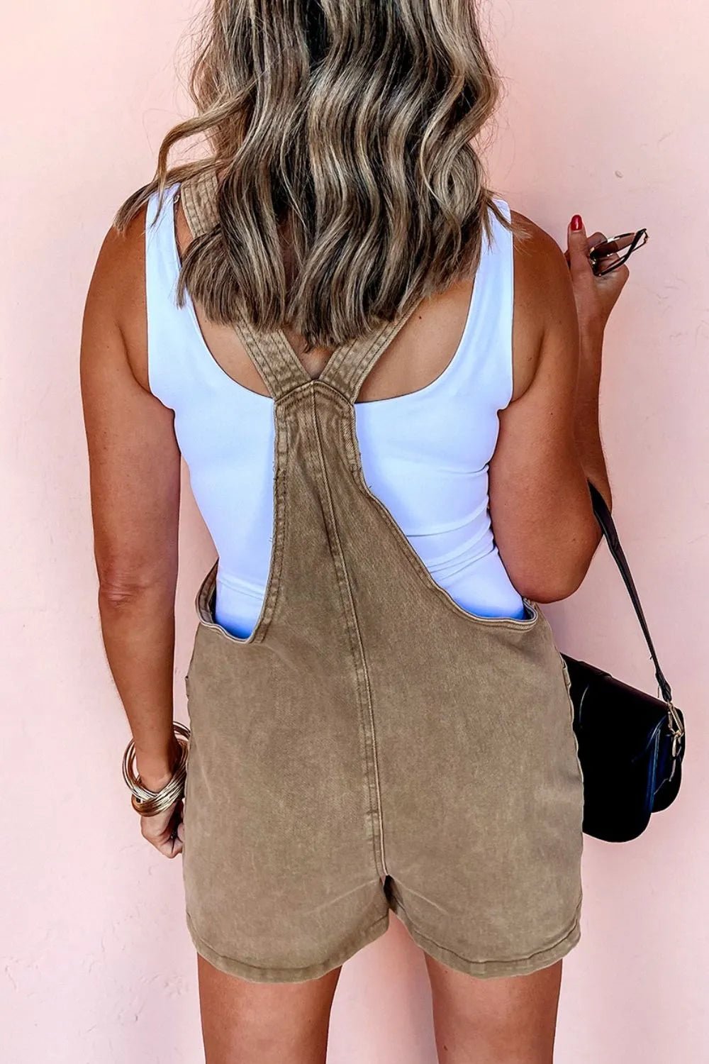 Washed Square Neck Denim Overall Shorts - ShopNQlik