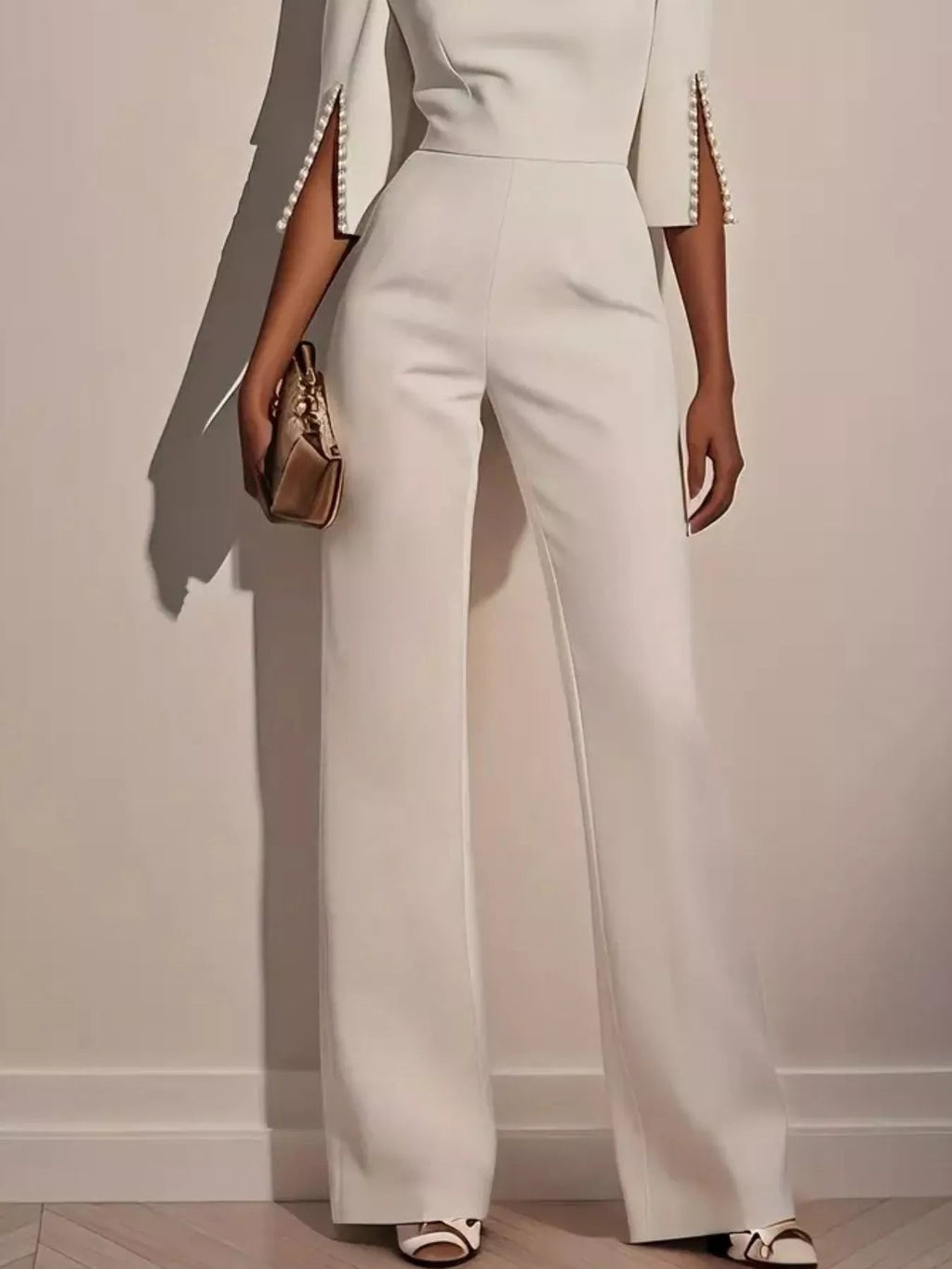 Wide-Leg Jumpsuit with Slit Sleeve - ShopNQlik