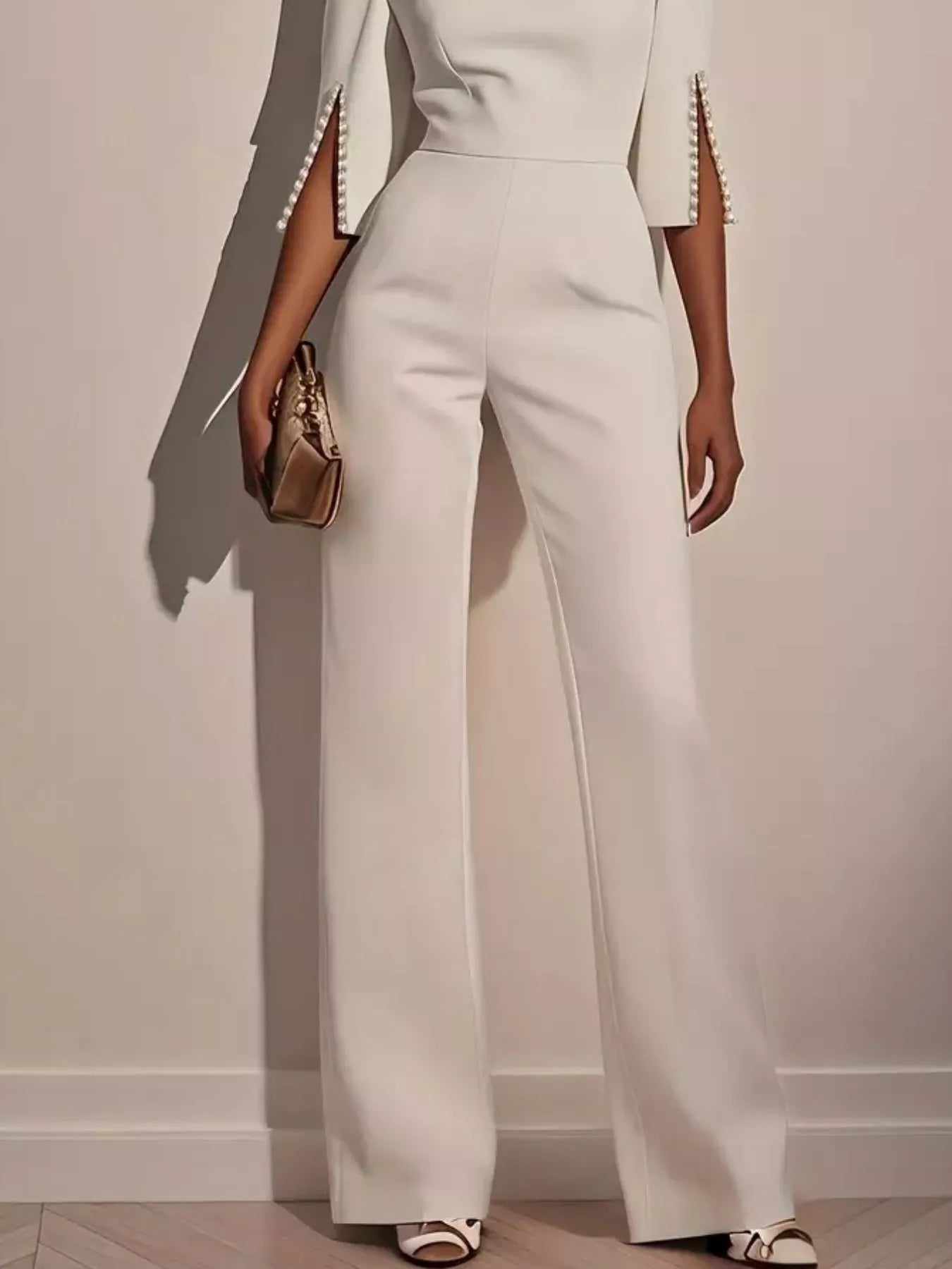 Wide-Leg Jumpsuit with Slit Sleeve - ShopNQlik