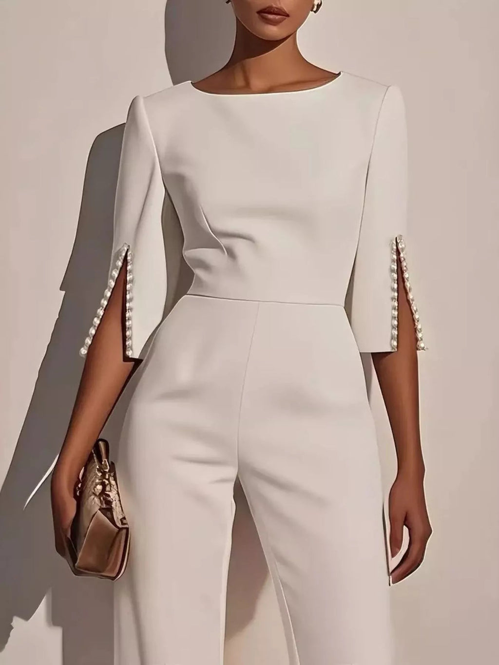 Wide-Leg Jumpsuit with Slit Sleeve - ShopNQlik