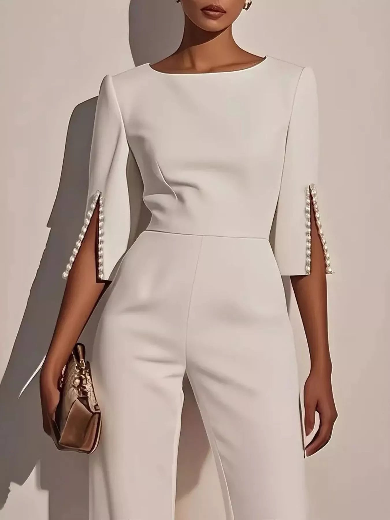 Wide-Leg Jumpsuit with Slit Sleeve - ShopNQlik