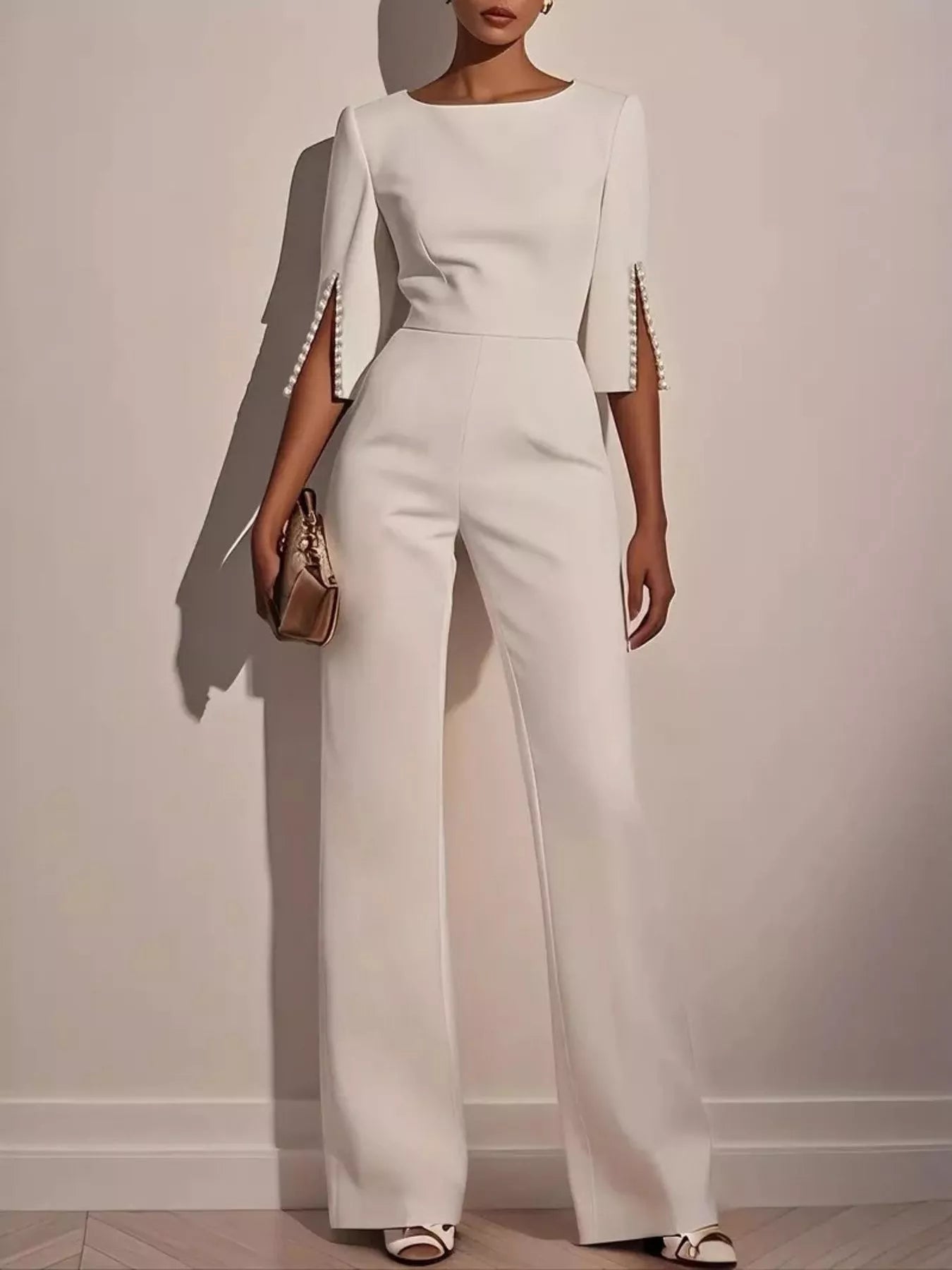 Wide-Leg Jumpsuit with Slit Sleeve - ShopNQlik