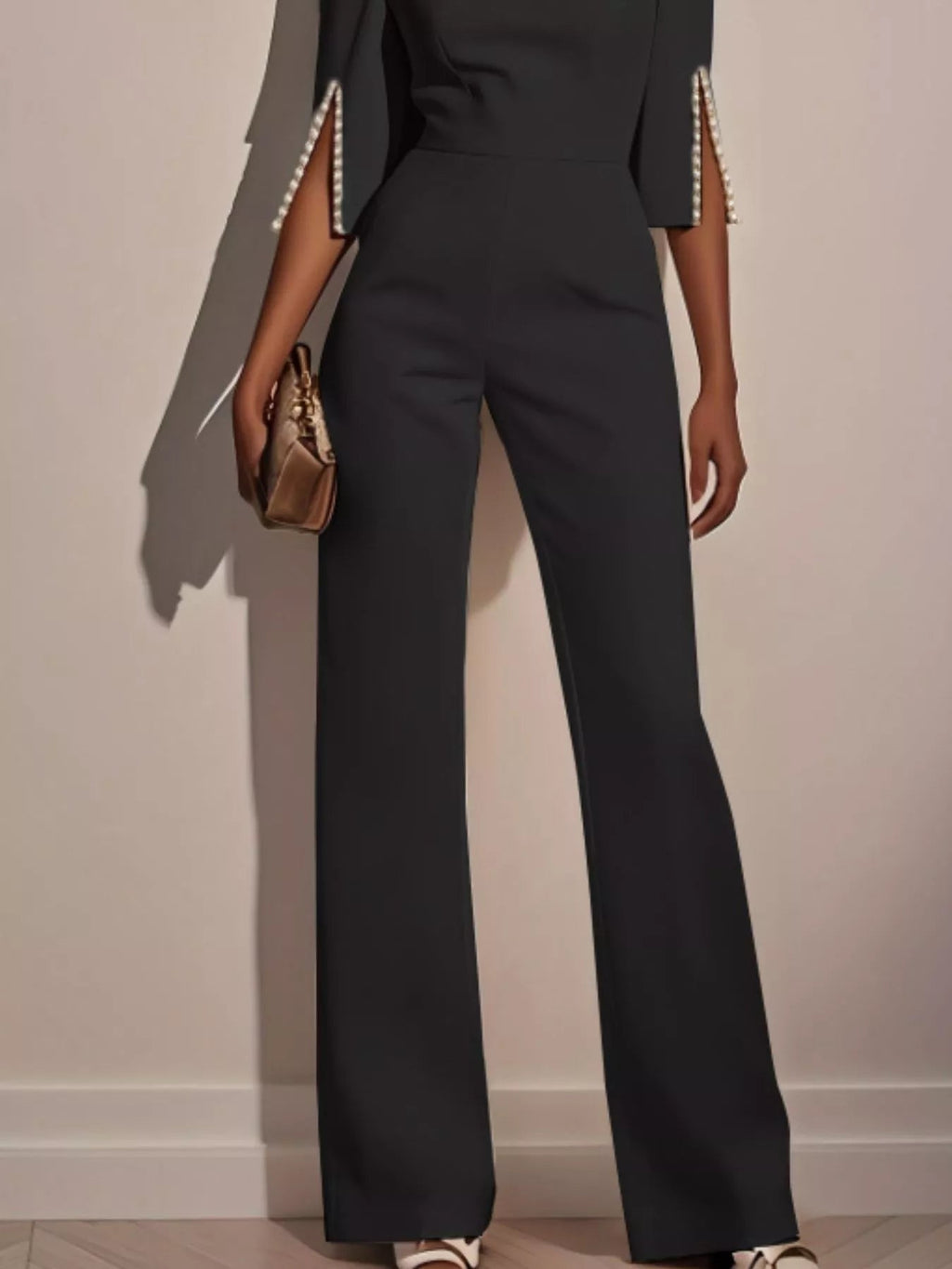 Wide-Leg Jumpsuit with Slit Sleeve - ShopNQlik
