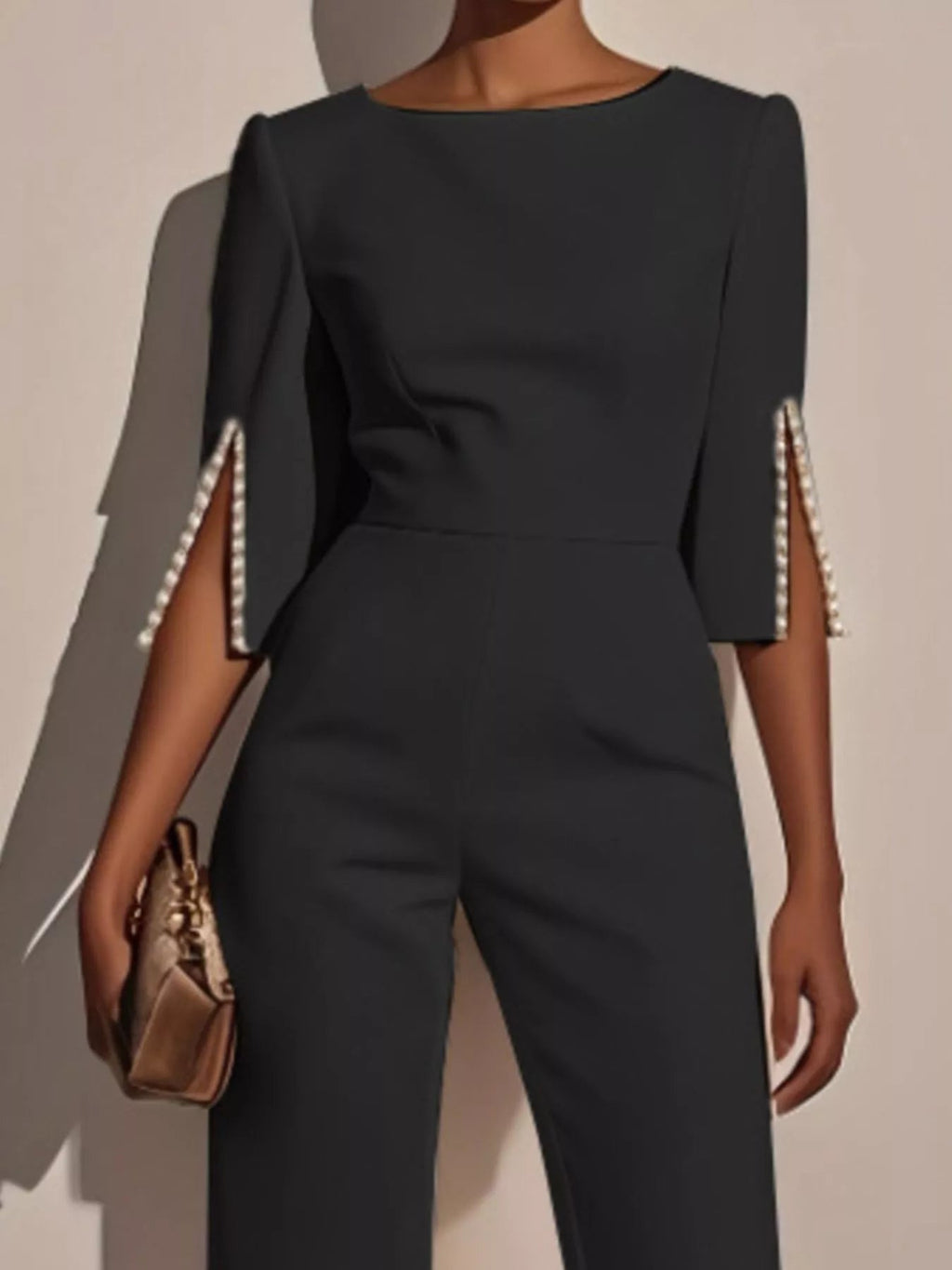 Wide-Leg Jumpsuit with Slit Sleeve - ShopNQlik