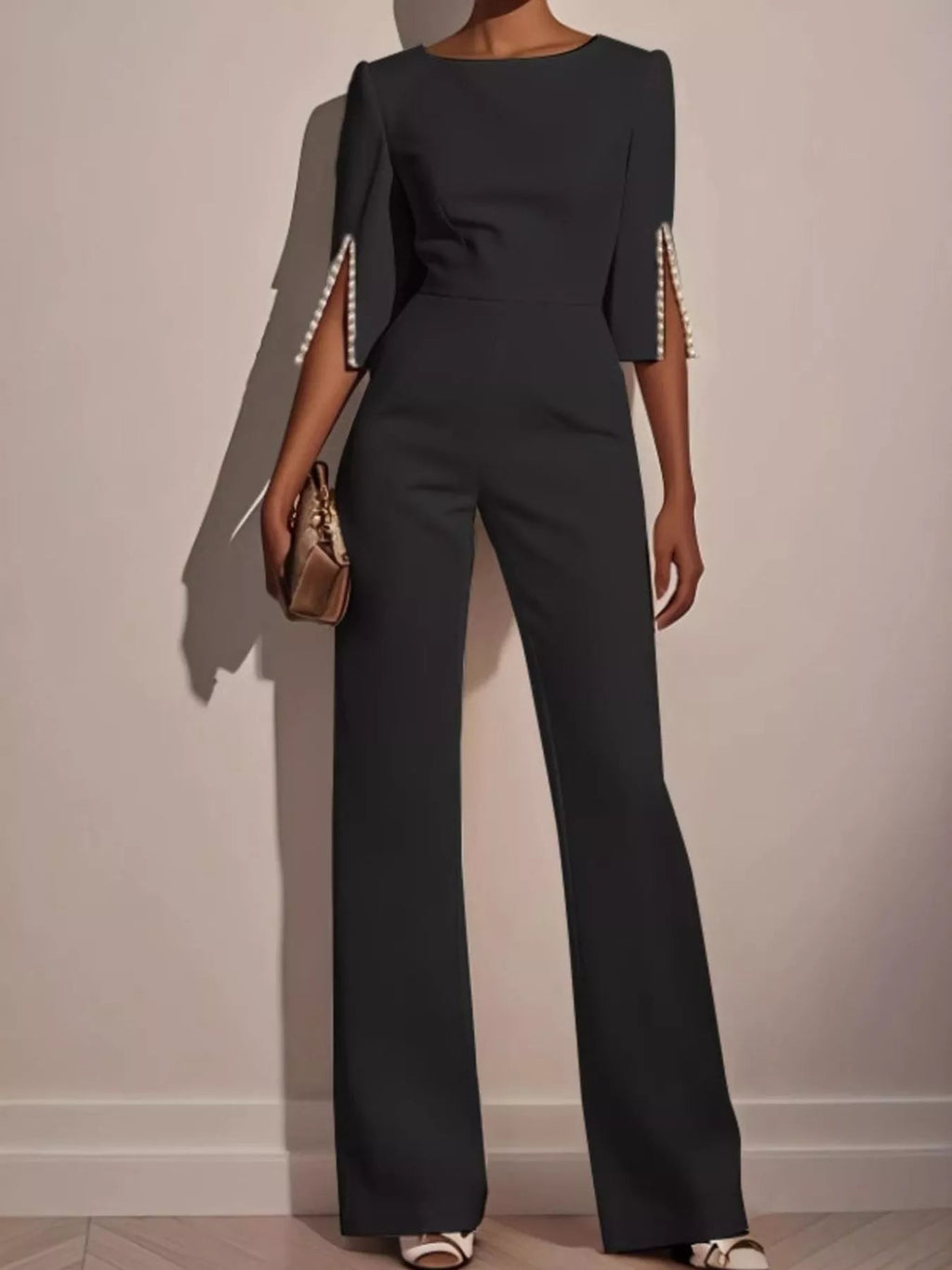 Wide-Leg Jumpsuit with Slit Sleeve - ShopNQlik
