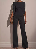 Wide-Leg Jumpsuit with Slit Sleeve - ShopNQlik