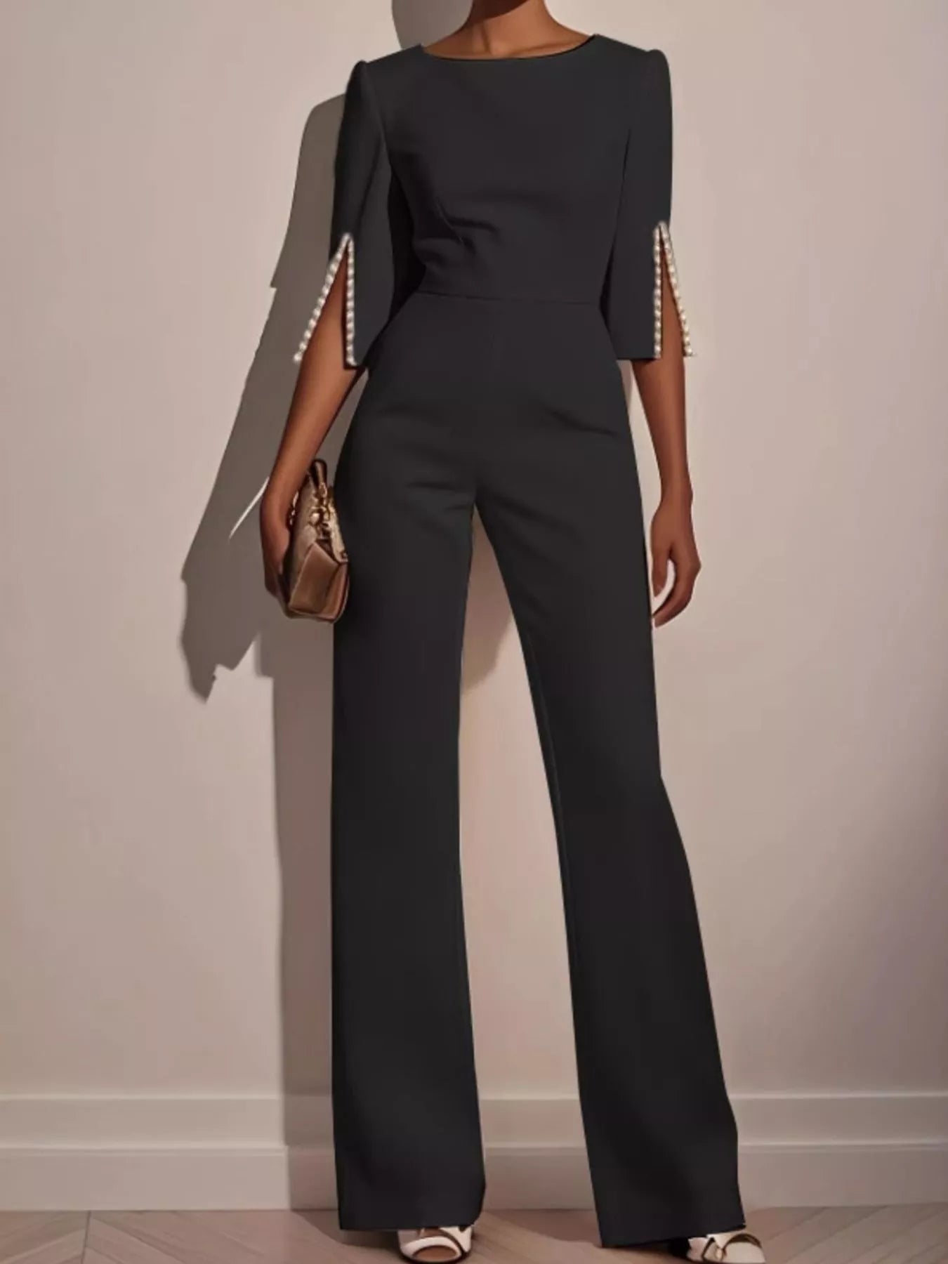 Wide-Leg Jumpsuit with Slit Sleeve - ShopNQlik