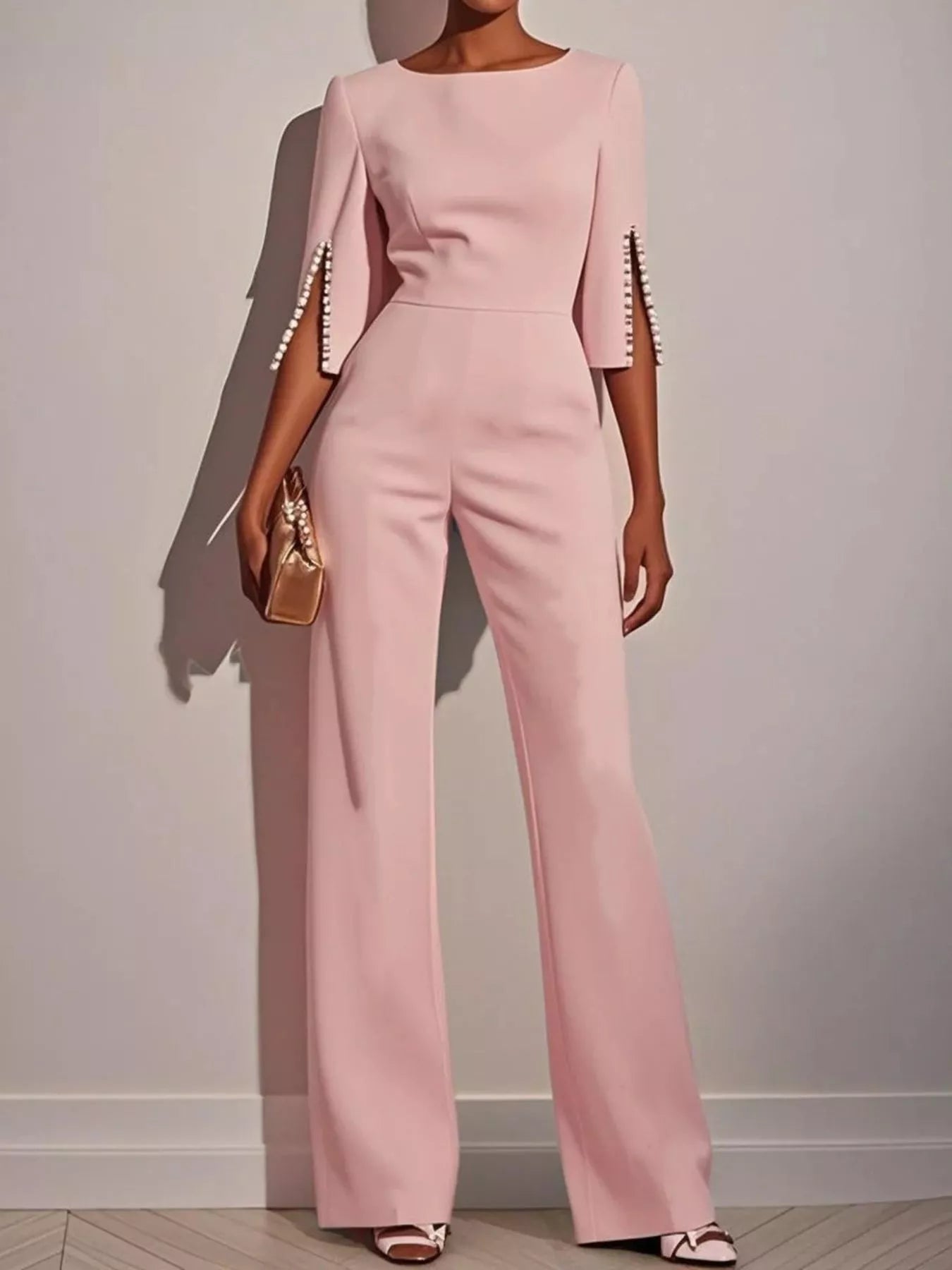 Wide-Leg Jumpsuit with Slit Sleeve - ShopNQlik